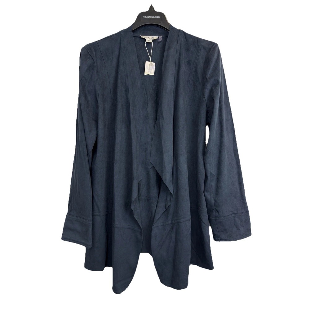 Simply Noelle Womens L/XL Navy Faux Suede Waterfall Cardigan Jacket Boho Western